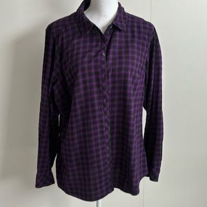 Black and purple button down flannel top